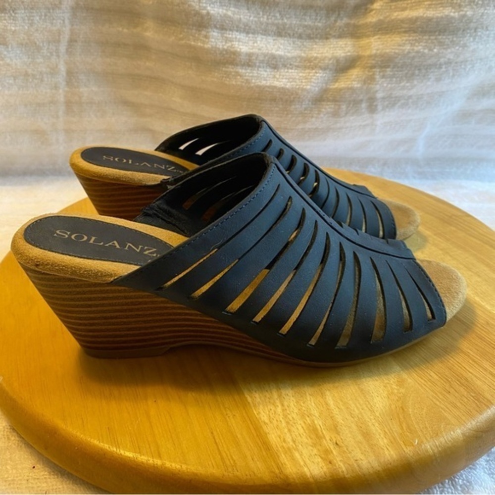 Solanz Shoes Women’s Size 6 Heels Blue Open Toe Slip On